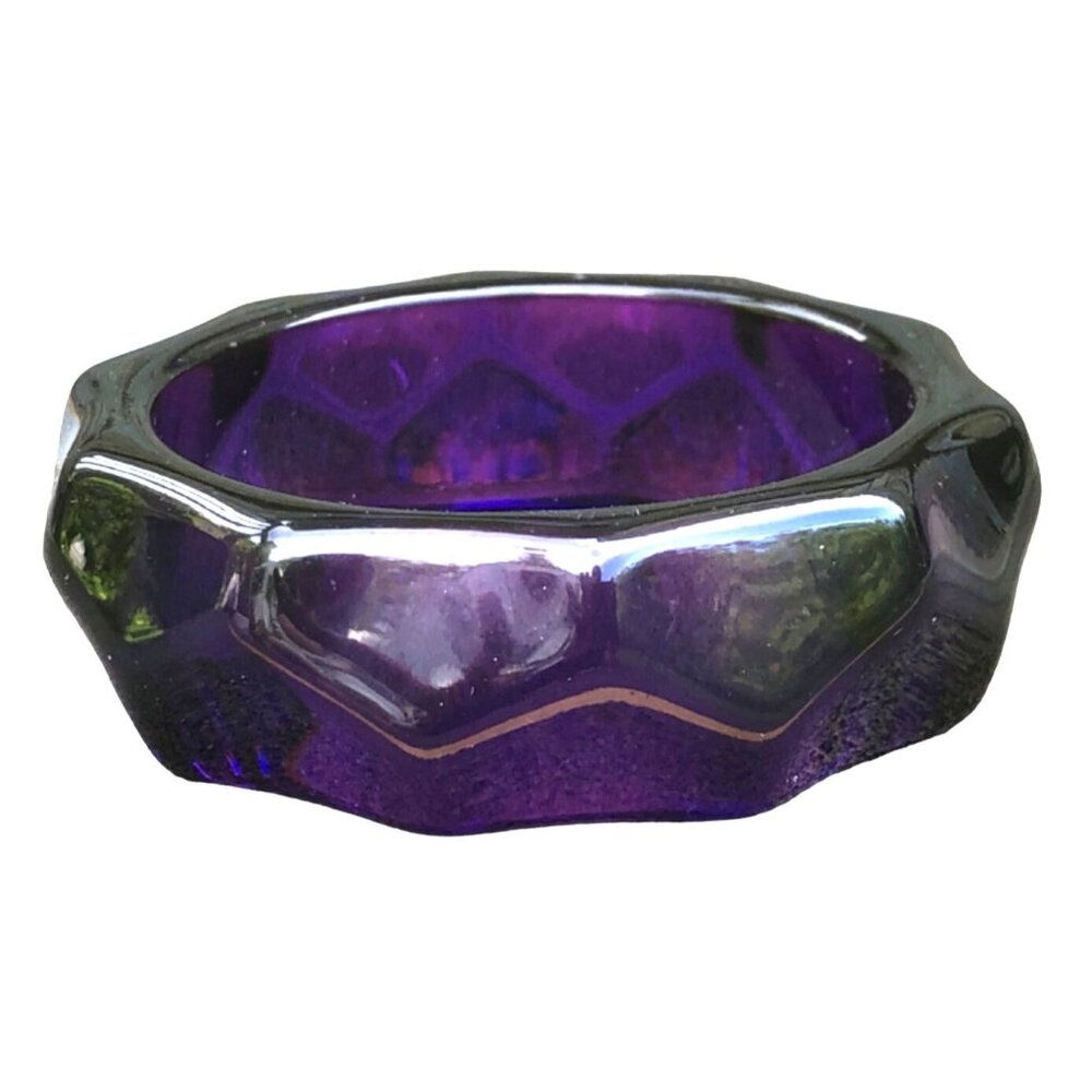 Chunky 1980s Dark Purple Faceted Lucite Bangle Bracelet Optic Effect Size Small/ - Picture 6 of 7